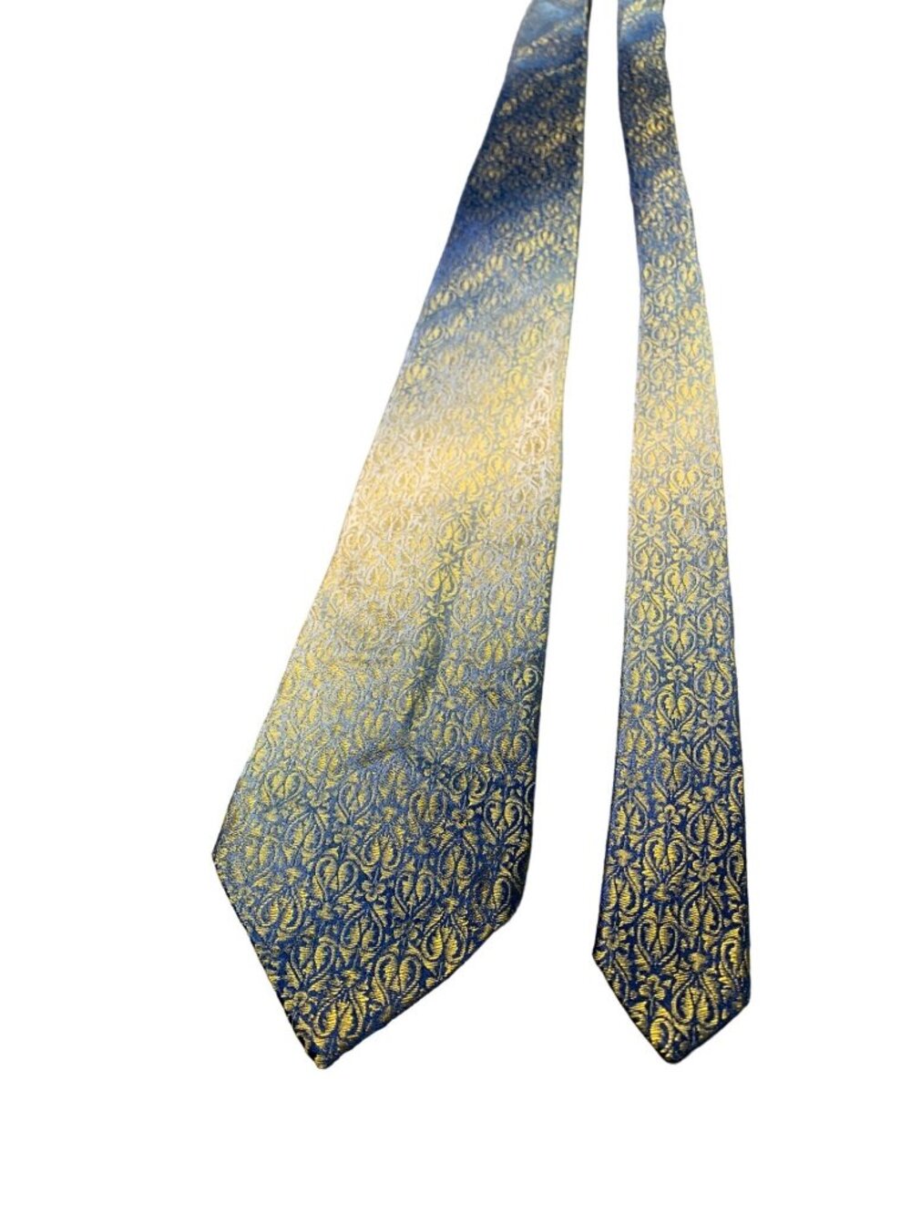 Vintage Don Loper of California Silk Tie Blue Gold Patterned Mens Necktie